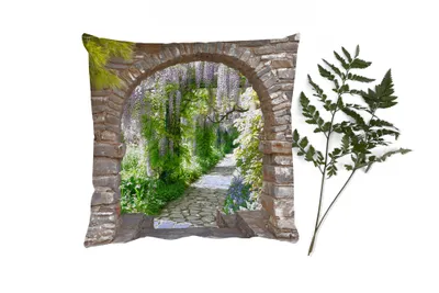 Produktbild von MuchoWow® Zierkissen Sofakissen Wohnzimmer Dekokissen 40x40 cm Wald - Aussicht - Steine - Weg - Foto Kissen - Schlafzimmer Dekoration