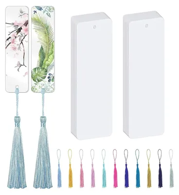 Produktbild von Blanko Lesezeichen, 24 Stück Leeres Lesezeichen mit 60 Bunten Quasten, Papier Lesezeichen Basteln mit Loch, Lesezeichen Rohlinge Set für DIY Handwerk Geschenkanhänger (Weiß, 14x5cm)