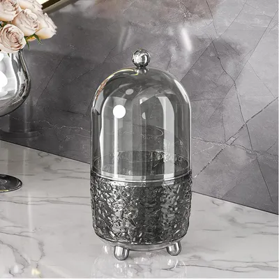 Produktbild von Make-up-Pinselhalter mit Deckel, 360° drehbarer Kosmetikorganizer mit Staubschutz, ideal als Geschenk für Freundin, Ehefrau oder Freunde (grau)