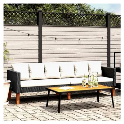 Produktbild von 3-Sitzer-Gartensofa aus Poly Rattan in Schwarz mit cremeweißen Kissen, robustes Outdoor-Möbel, 218 cm breit, für Terrasse und Garten, wetterfest