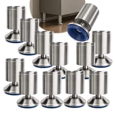 Produktbild von HOOZ® Möbelfüße Edelstahl 100 mm 12er Set [BREITER STÜTZFUSS] Möbelbeine Ø 50 mm – Schrankfüße für Kommode TV-Board & Regal