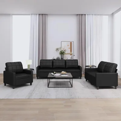 Produktbild von vidaXL 3-tlg. Sofagarnitur mit Kissen Schwarz Kunstleder