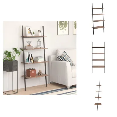 Produktbild von vidaXL Leiterregal mit 4 Böden Dunkelbraun und Schwarz 64x34x150,5 cm -  Bücherregale & Bücherschränke