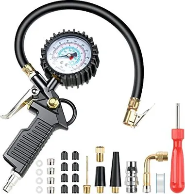 Produktbild von Reifenfüll-Messgerät, 220PSI Multifunktional Luftdruckprüfer mit Ventil Kern Werkzeug, Kompressor Zubehör, Digitaler Reifendruckprüfer für Auto Motorrad Fahrrad LKW