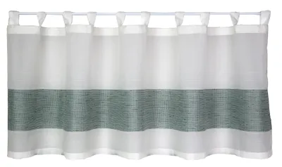 Produktbild von Schlaufenpanneaux Voile Gardine, Weiß-Türkis, 50x140cm, halbtransparent mit Leinenstruktur, Bistrogardine mit 10 Schlaufen in petrol