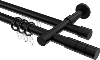 Produktbild von Interdeco Rundrohr-Innenlaufstange / Gardinenstange (Kombination) Schwarz, Typ Prestige Elanto (Rillenzylinder), 20 mm Ø 2-läufig, 220 cm