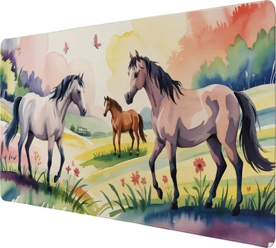 Produktbild von Pferde mit Schmetterlingen Schreibtischunterlage 89x40cm XXL Mauspad für Mädchen