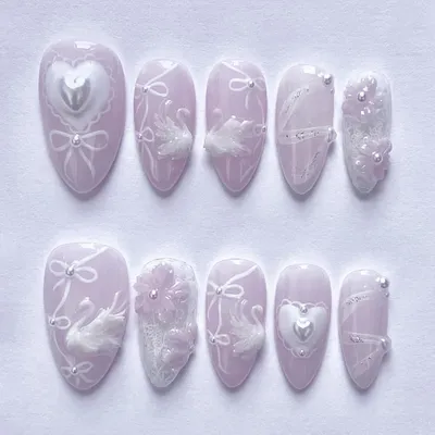 Image de Ongles artificiels press-on, forme amande, motif floral rose, 24 pièces, acrylique
