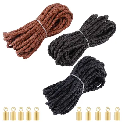 Lederkabel 15 m, 3 Farben, 3,5 mm, geflochten, mit 10 Schmuckteilen