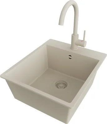 Produktbild von PRIMAGRAN Granitspüle Beige 43x50cm, Spülbecken 1 Becken + Küchenarmatur 32x20cm + Ablauf-Set, Küchenspüle ab 45er Unterschrank - Riga