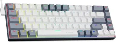 Obrázok produktu pre Herná klávesnica – kompaktná klávesnica s rozmermi 60 % a USB káblom – klávesnica s RGB LED podsvietením – rozloženie QWERTY – klávesnica pre PC s Windows/notebook – biela