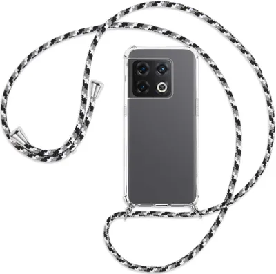 Produktbild von Handykette Backcover-Schutzhülle mit Band (Metall silberfarben) für OnePlus 10 Pro 5G - schwarz/grau/weiß