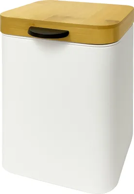 Produktbild von Relaxdays Kosmetikeimer Wandmontage, 3 l, Absenkautomatik, Inneneimer, Metall, eckiger Badezimmer Mülleimer, weiß/natur