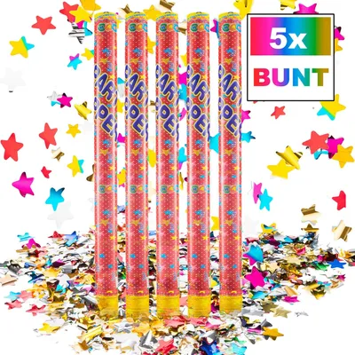 Produktbild von Konfettikanone XXL Set 5 Stück Bunt für Partys, Silvester, Hochzeiten & Geburtstage – Großer Party-Shooter mit buntem Konfetti-Regen