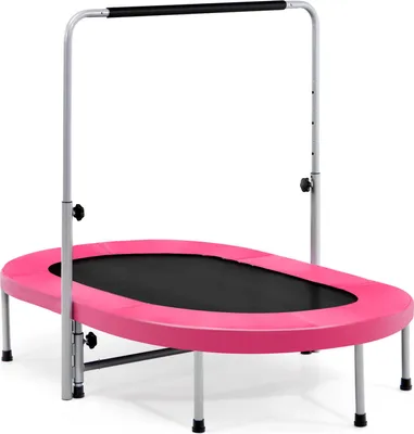 Produktbild von COSTWAY 2 Personen Trampolin mit höhenverstellbarm Haltegriff, Mini Trampolin bis 150kg, Kindertrampolin klappbar, Gartentrampolin, Rosa