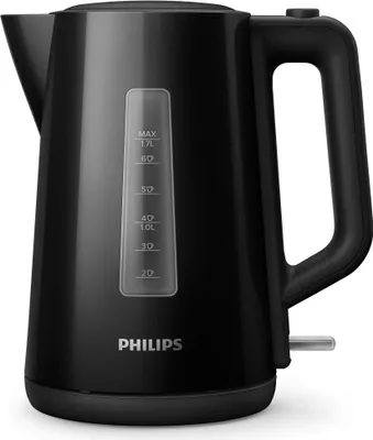 Produktbild von Philips Wasserkocher Series 3000, 1.7 L, Leuchtanzeige mit Klappdeckel und Kontrollanzeige, Schwarz (HD9318/20)