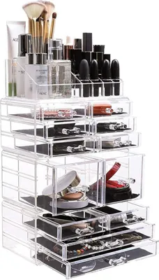 Produktbild von Happyment Luxus Make-up Organizer – Transparent – Lippenstift, Nagellack, Parfum, Schmuck – Schreibtisch