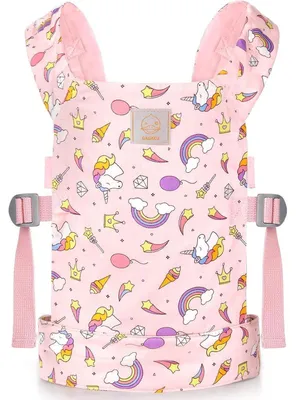 Produktbild von Puppentrage für Kinder Bauchtrage Tragesitz mit verstellbaren Trägern Rosa Sterne 100% Baumwolle