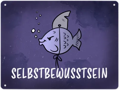 Produktbild von Selbstbewusstsein - Metallschild mit dem gewitzten Fisch mit Haifischflosse