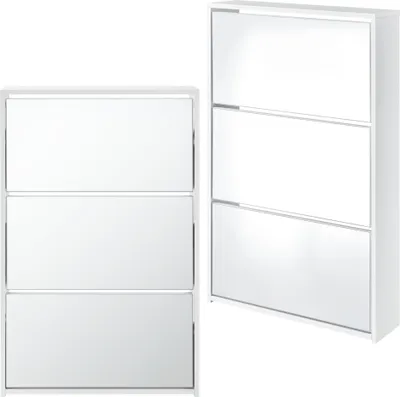 Produktbild von Schuhschrank ’Vogar’ mit 3 verspiegelten Türen für 9 Paar Schuhe 102,5 x 63 x 17 cm Weiß