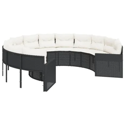 Produktbild von Gartensofa mit Kissen Rund Schwarz Poly-Rattan
