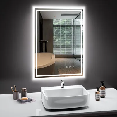 Produktbild von PESENXAN Badspiegel mit Beleuchtung 50x70cm, LED Spiegel Bad 3 Lichtfarben Dimmbar, Anti-Beschlag, Badezimmer Spiegel mit Beleuchtung Touchschalter