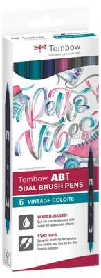 Produktbild von Tombow Brushpen Set Vintage Farben - ABT Dual Brush Pen 6 Stück