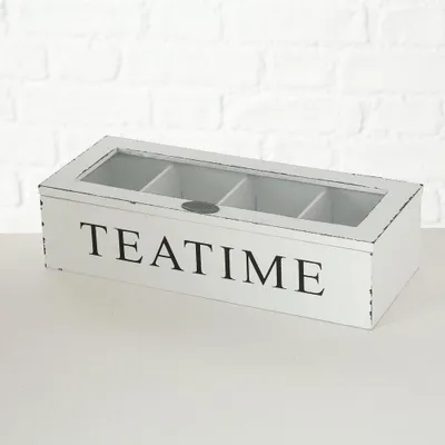Produktbild von Teebox Teeaufbewahrung MDF Landhausstil Shabby Look L27 cm weiß
