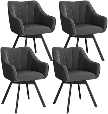 Imagen del producto de Silla de comedor giratoria, con giro de 360°, silla de cocina con asiento, reposabrazos, respaldo y patas de metal. Sillón moderno de terciopelo para cocina, comedor o sala de estar (4 unidades, color gris oscuro)