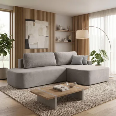 Produktbild von BEAUTYSOFA | Schlafsofa L-Form GAVI Hellgrau - Ecksofa mit Schlaffunktion und Bettkasten – Modernes Sofa mit Ottomane Rechts
