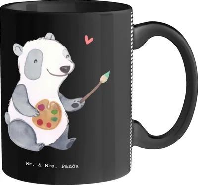 Produktbild von Mr. & Mrs. Panda Pott Restaurator Herz - Schwarz - Geschenk, Kaffeetasse, Tasse mit Spruch, Teepott, Trinkbecher, Keramiktasse