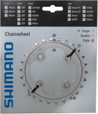 Produktbild von SHIMANO Y1J226000 Deore XT Kettenblatt, 26 Zähne, Lochkreis 4 x 64 mm, für Deore XT/LX FC-M771/M761/M583, silber