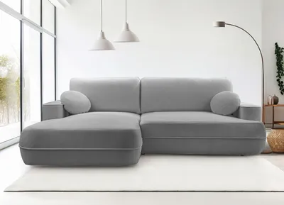 Image de AX LIVING Canapé d'angle gris clair avec fonction sommeil Peoni 267 cm moderne G
