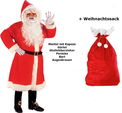 Produktbild von Luxus Weihnachtmann Mantel mit Perücke, Bart, ...M/L - Set mit Sack