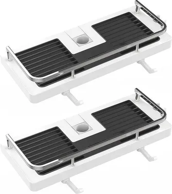 Produktbild von Unyqoos® Duschablage ohne Bohren, Seifenfach mit Haken, rostfreies ABS, für Duschstangen 20–25 mm, 27 x 117 x 42 cm, mit Abflussboden, abgerundet