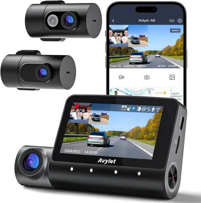 Immagine prodotto di Telecamera da cruscotto a 3 canali - Autocamera - Telecamera per auto - Telecamera anteriore - Telecamera posteriore - Registrazione 4K + 1080P + 1080P