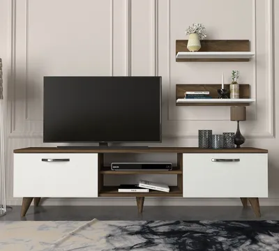 Obrázok produktu pre DENAY TV stolík na nožičkách, biela / orech