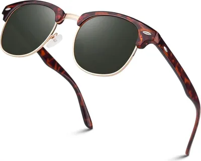 Produktbild von LINVO Polarisierte Sonnenbrille Retro Halbrahmen 100% UV400 Schildpatt-Rahmen