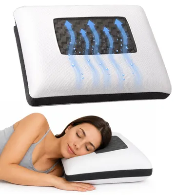 Produktbild von KNERST® Ergonomisches Nackenstützkissen - Memory Foam Kissen mit Carbon & Coolmax (Polyesterfasern) Bezug - Orthopädisches Kopfkissen für Seiten- und Rückenschläfer