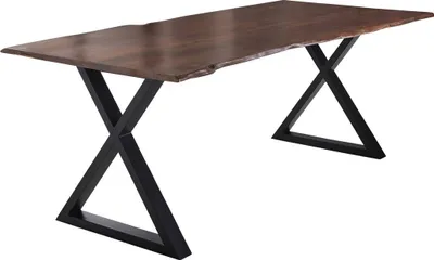 Produktbild von Esstisch Baumkante massiv Akazie nussbaum 240 x 100 schwarz X-Gestell LUBIN