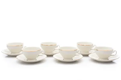 Image de Thun 1794 Bernadotte, tasses et soucoupes, ivoire, ligne d'or, Thun, 6 pièces