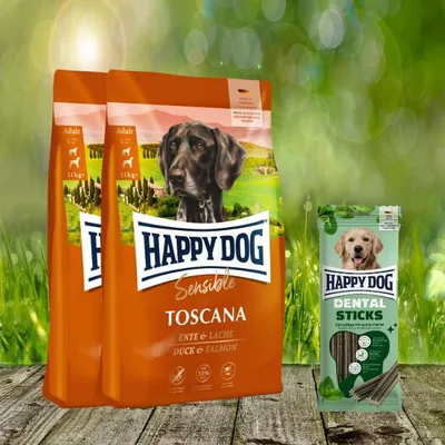 Produktbild von Happy Dog Supreme Sensible Toscana 2 x 12,5 kg + Happy Dog Dental Sticks *geschenkt*