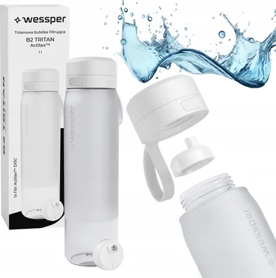 Produktbild von Wessper Wasserflasche 1000ml, Silikonhülse Wasserfilterkappe BPA frei, weiß