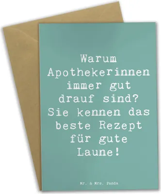 Produktbild von Mr. & Mrs. Panda Grußkarte Spruch Glückliche Apothekerin - Meeresbrise - Geschenk, Berufspassion, weihnachtskarten, Beruf, osterkarten, Medikamente, dankeskarten