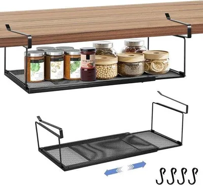 Zdjęcie produktu dla Metalowy uchwyt do blatu – regulowany organizer 38–70 cm – organizer do szafek kuchennych, spiżarni, szaf na buty i ubrania