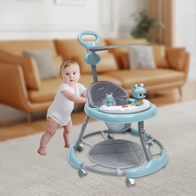 Zdjęcie produktu dla Chodzik dla niemowląt – regulowana wysokość – składany – zabezpieczenie przed przewróceniem – 4 kółka – nośność 10 kg – dla dzieci w wieku 1–2 lat – zielony