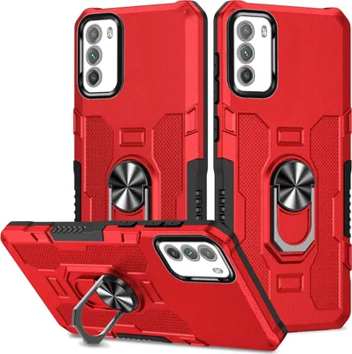 Produktbild von Xiaomi Poco M3 Hülle, Dual Layer Robuste Rüstung Ringhalter Ständer Schutzhülle für Xiaomi Poco M3 Rot