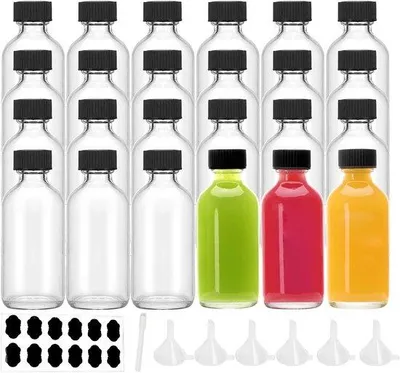 Productafbeelding van Famanu Mini-glazen flesjes set, 24 stuks, 60 ml, met trechter - Herbruikbaar en lekvrij