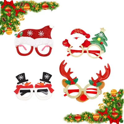 Weihnachtsbrillen-Set, 4 Stück, Partybrillen für Kinder & Erwachsene