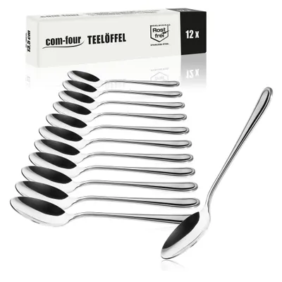 Produktbild von COM-FOUR® 12x Teelöffel aus rostfreiem Stahl - stilvolles Tafelbesteck im schlichten Design - Teelöffel - Dessertlöffel - Teeservice - ca. 13,5 cm